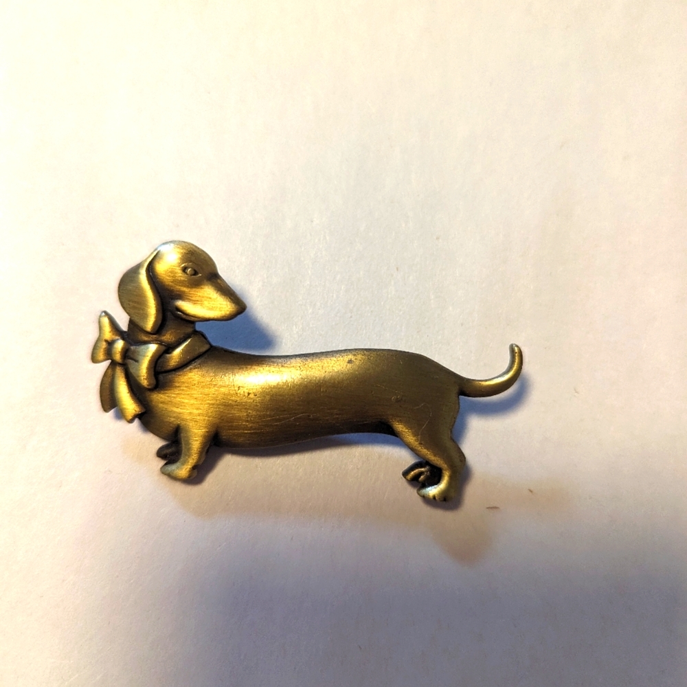 Vintage Dachshund Pin - OX Brass 2" length